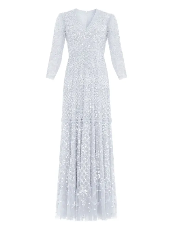 needle and thread grey dress Needle & Thread Scatter Dot Cape Sleeve Ankle Gown Green US 6