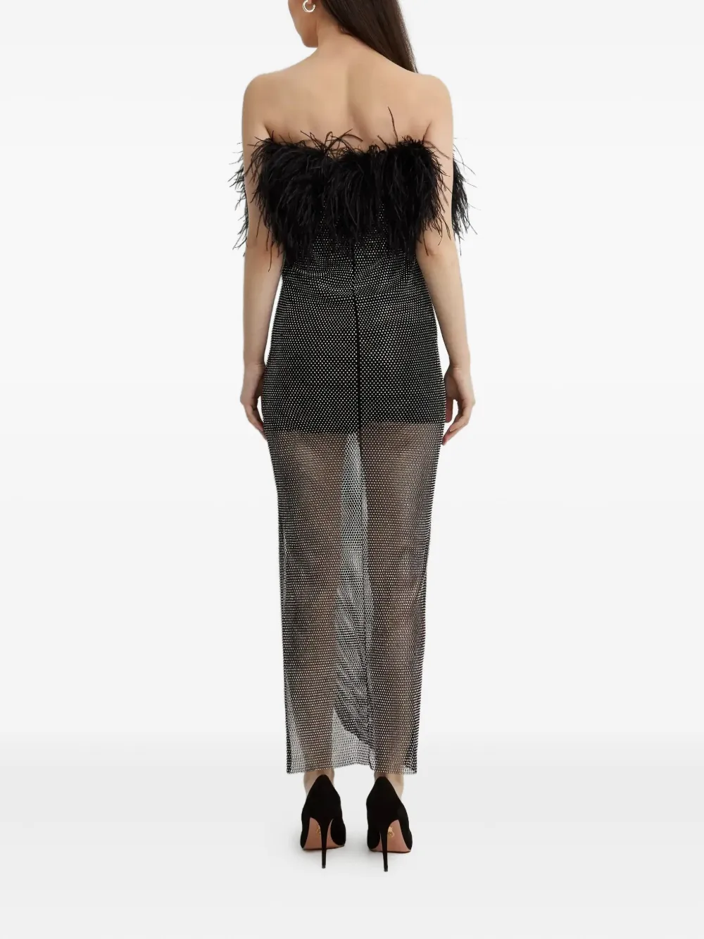 Santa Brands Midi-jurk verfraaid met veren en split Zwart