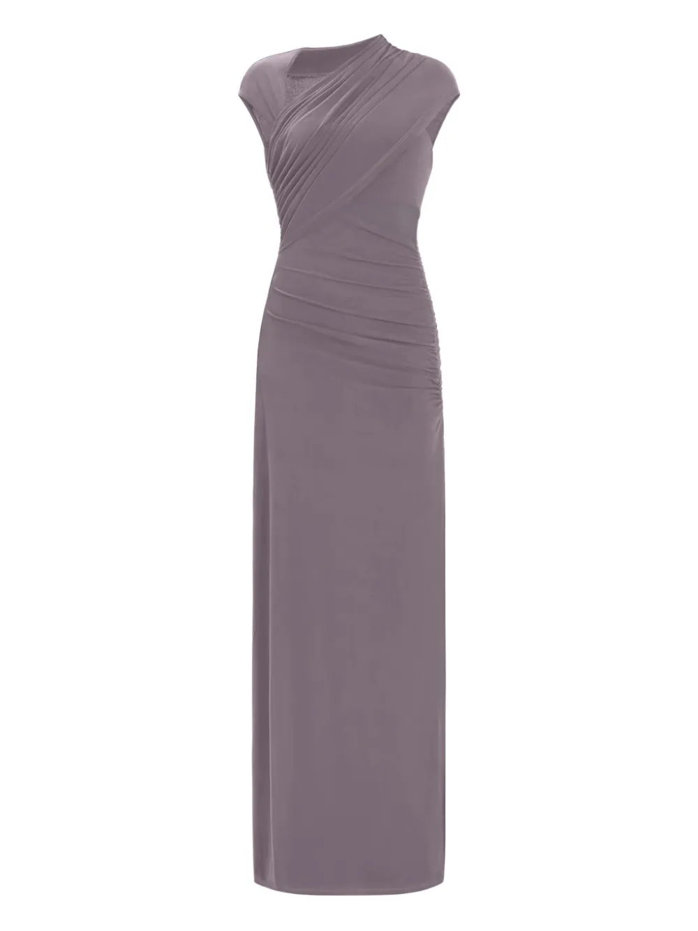 Herve Leger Asymmetric Ruched Maxi Dress In Purple