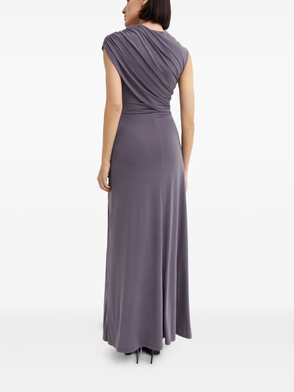 Herve Leger Asymmetric Ruched Maxi Dress In Purple
