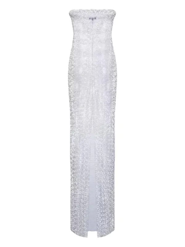 Santa Brands Rhinestone-Embellished Mesh Maxi Dress - White