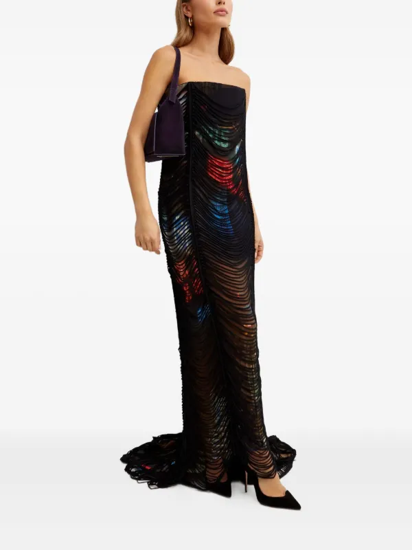 jean paul gaultier cut out dress Draped stretch-satin maxi dress - black