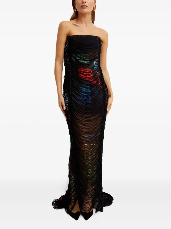 jean paul gaultier cut out dress Jean Paul Gaultier Black Cone Bra Cut Out Denim Dress Gown PaumLosAngeles