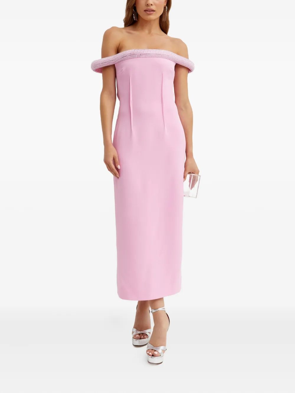 David Koma Crystal-embellished Midi Dress In Pink