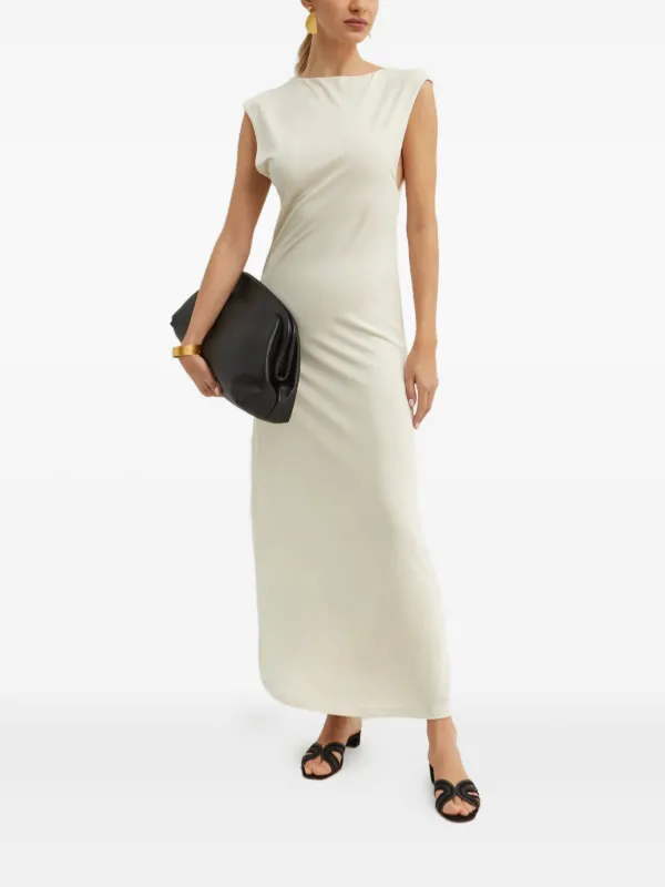 knee length dresses for ladies Sleeveless Mikado Fit And Flare Midi Dress With V-Back In Ivory-Ivory /  Regular / 0 main image 0