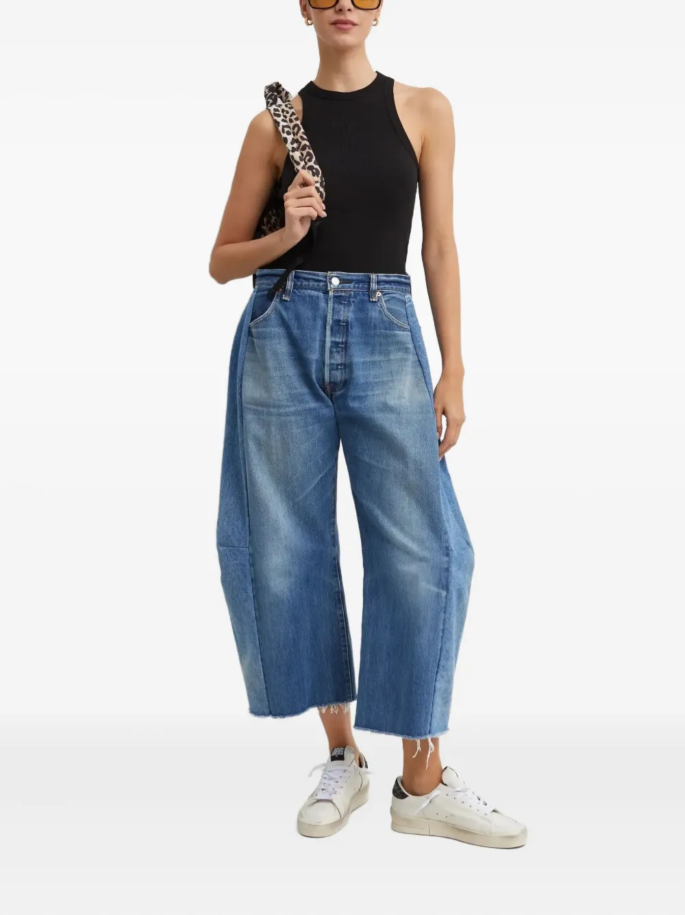 B SIDES Jeans met franje en vlakken - Blauw