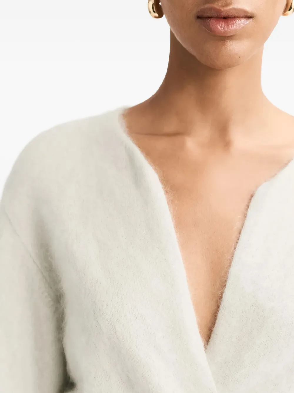 Soft Goat V-neck Tie Brushed Cardigan In Neutral