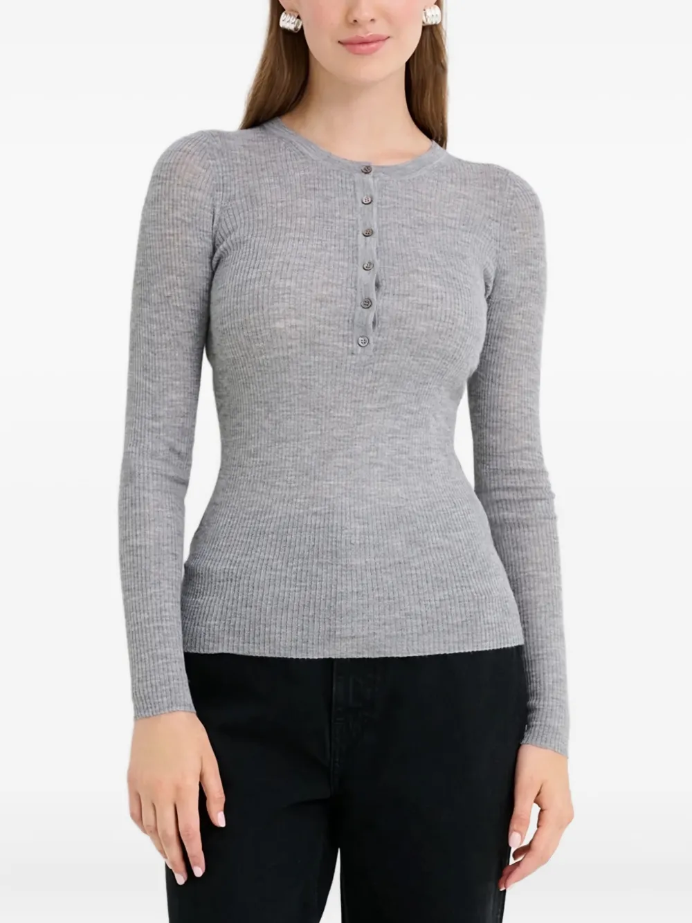 Gabriela Hearst Julian Ribbed Henley T-shirt In Gray