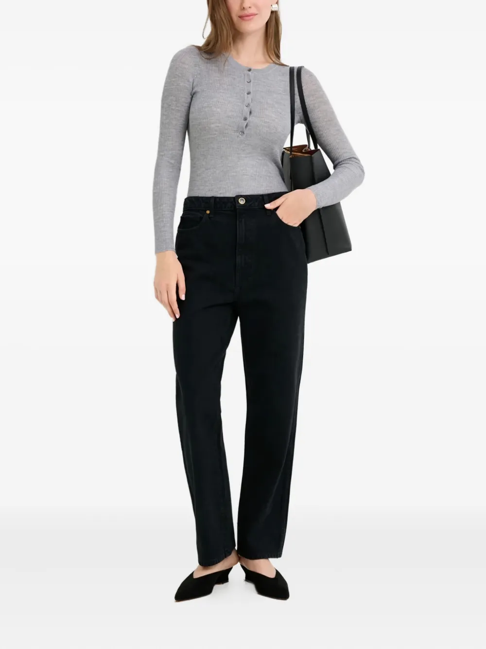 Gabriela Hearst Julian Ribbed Henley T-shirt In Gray