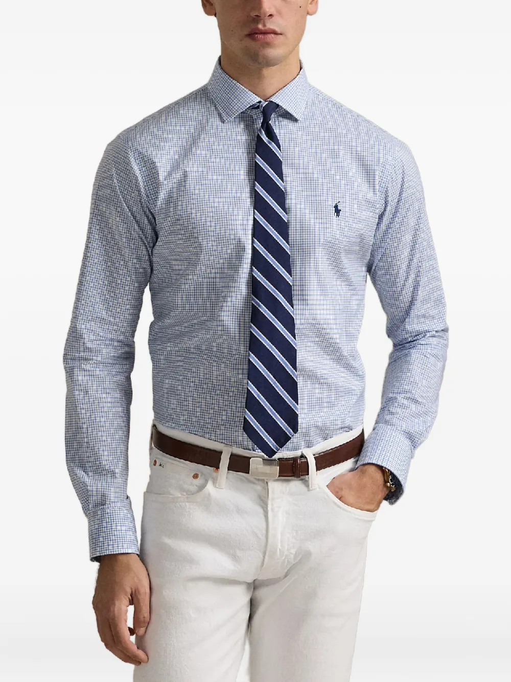 Polo Ralph Lauren Geruit overhemd met geborduurd logo Blauw