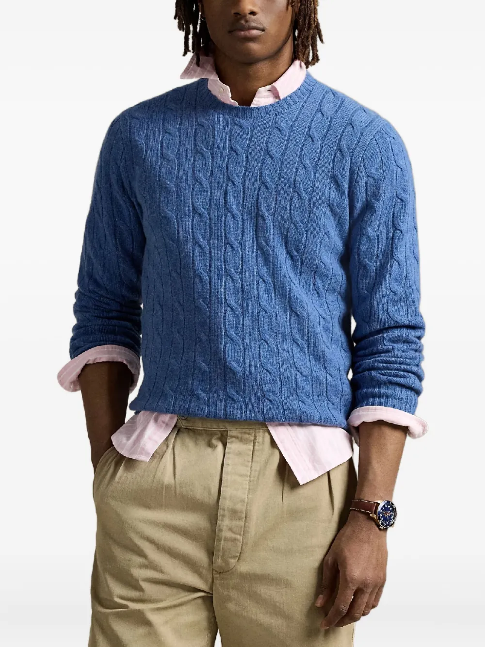 Polo Ralph Lauren Cable-knit Crewneck Sweater In Blue