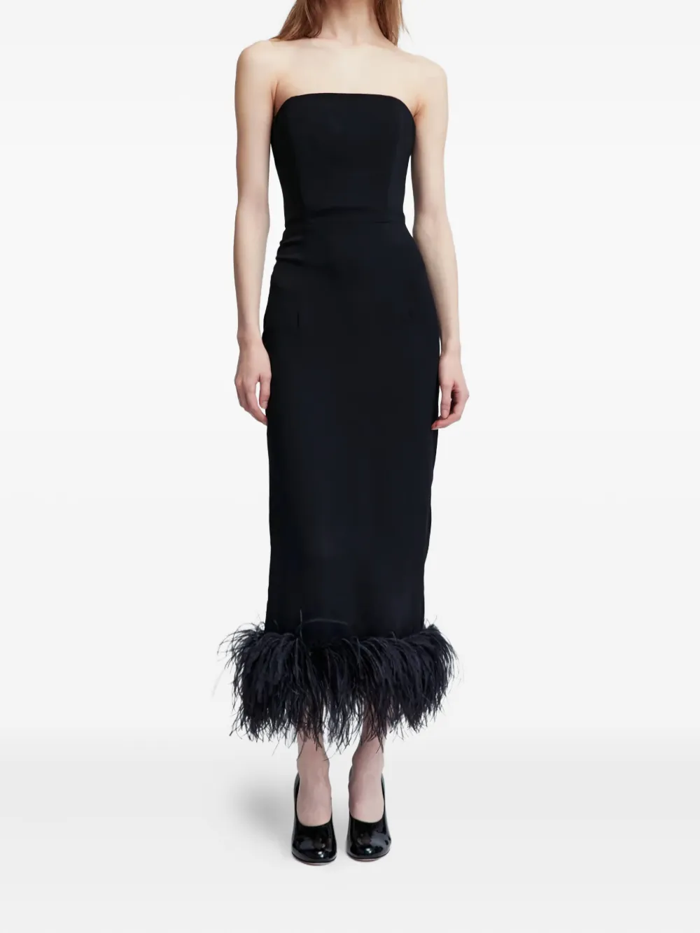 16Arlington Minelli feather-trim midi dress - Zwart