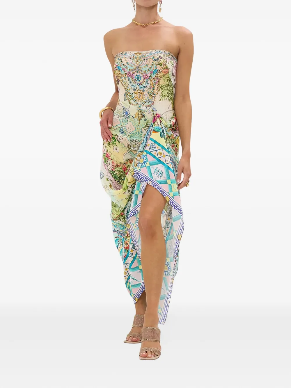 Camilla Crystal-embellished Patterned Tunic In Multi