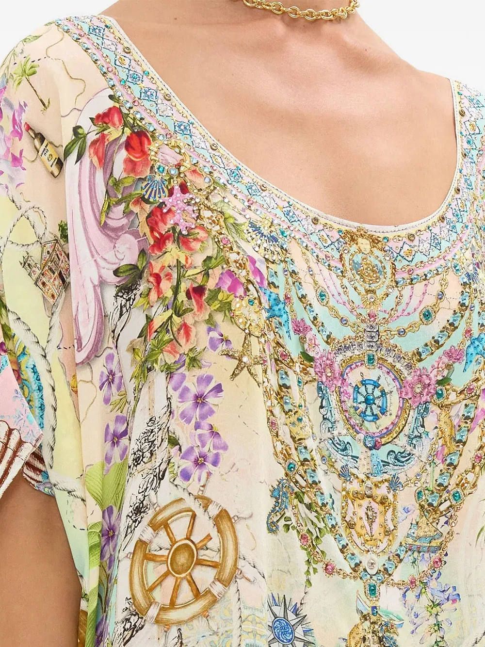 Camilla Crystal-embellished Patterned Tunic In Multi