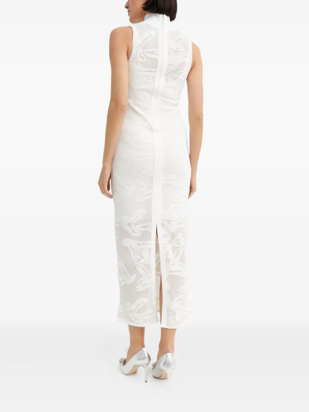 Herve Leger Open-knit High-neck Midi Dress In White