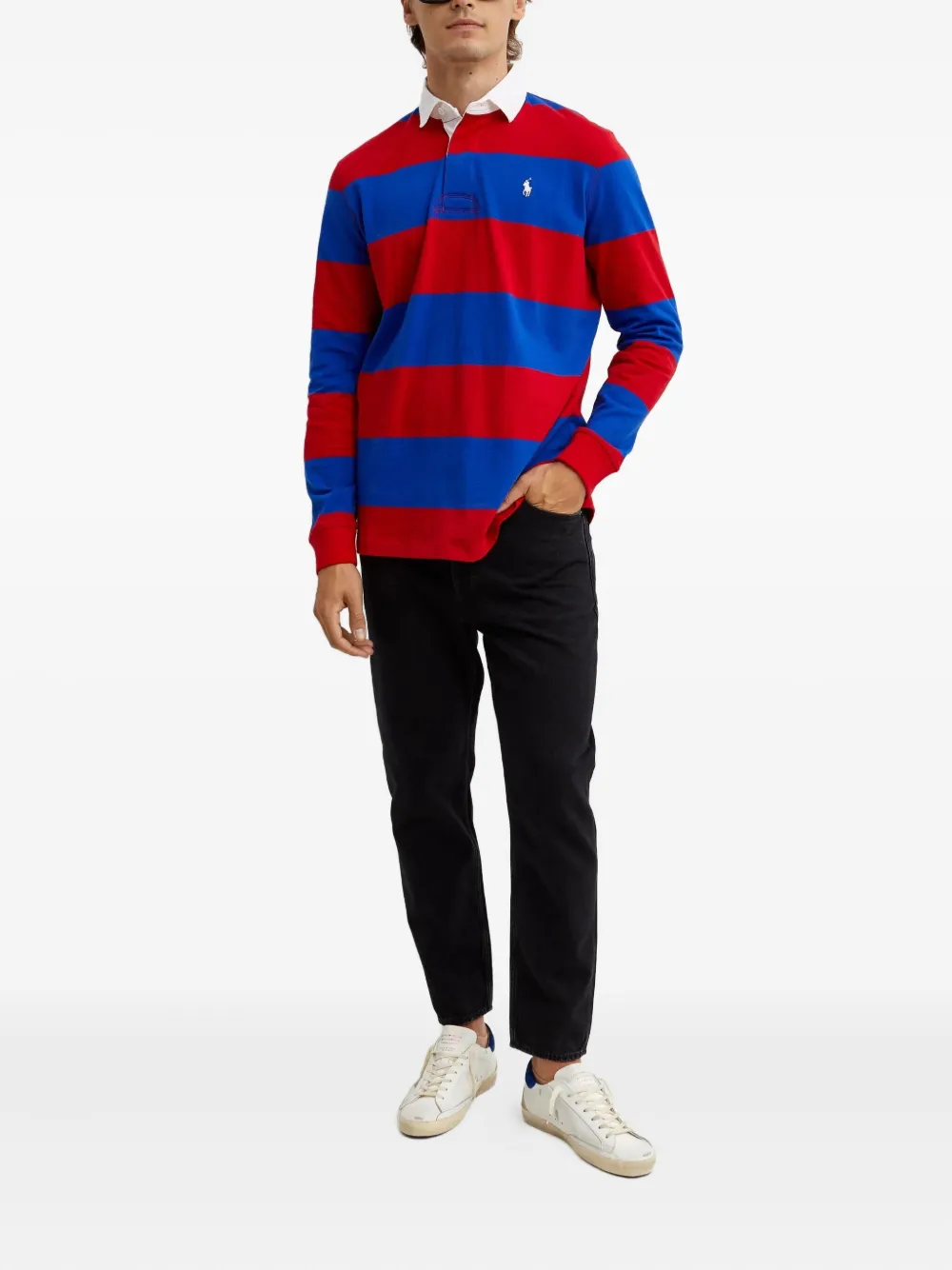 Polo Ralph Lauren Gestreept poloshirt met geborduurd logo en lange mouwen Rood