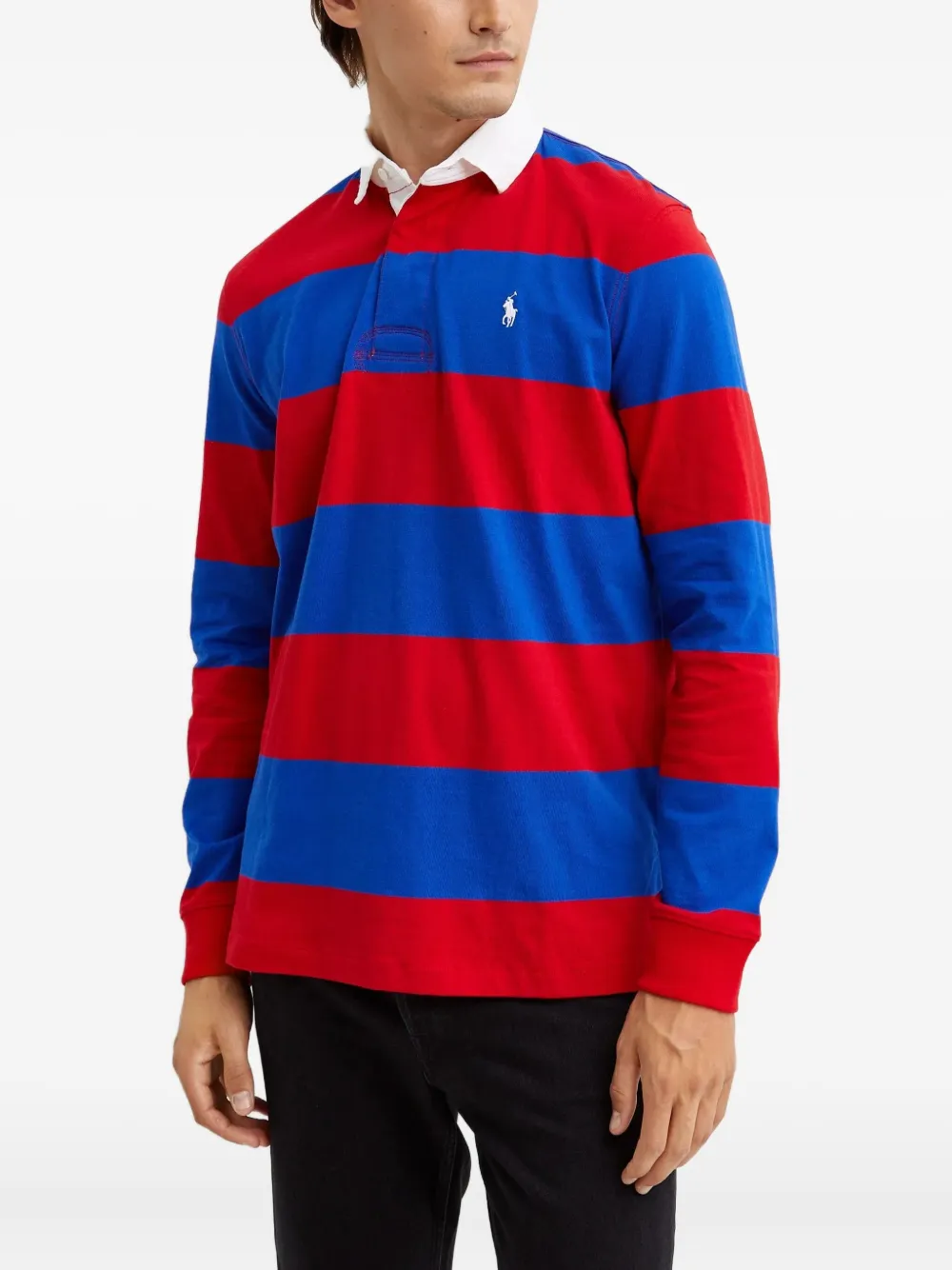 Polo Ralph Lauren Gestreept poloshirt met geborduurd logo en lange mouwen Rood