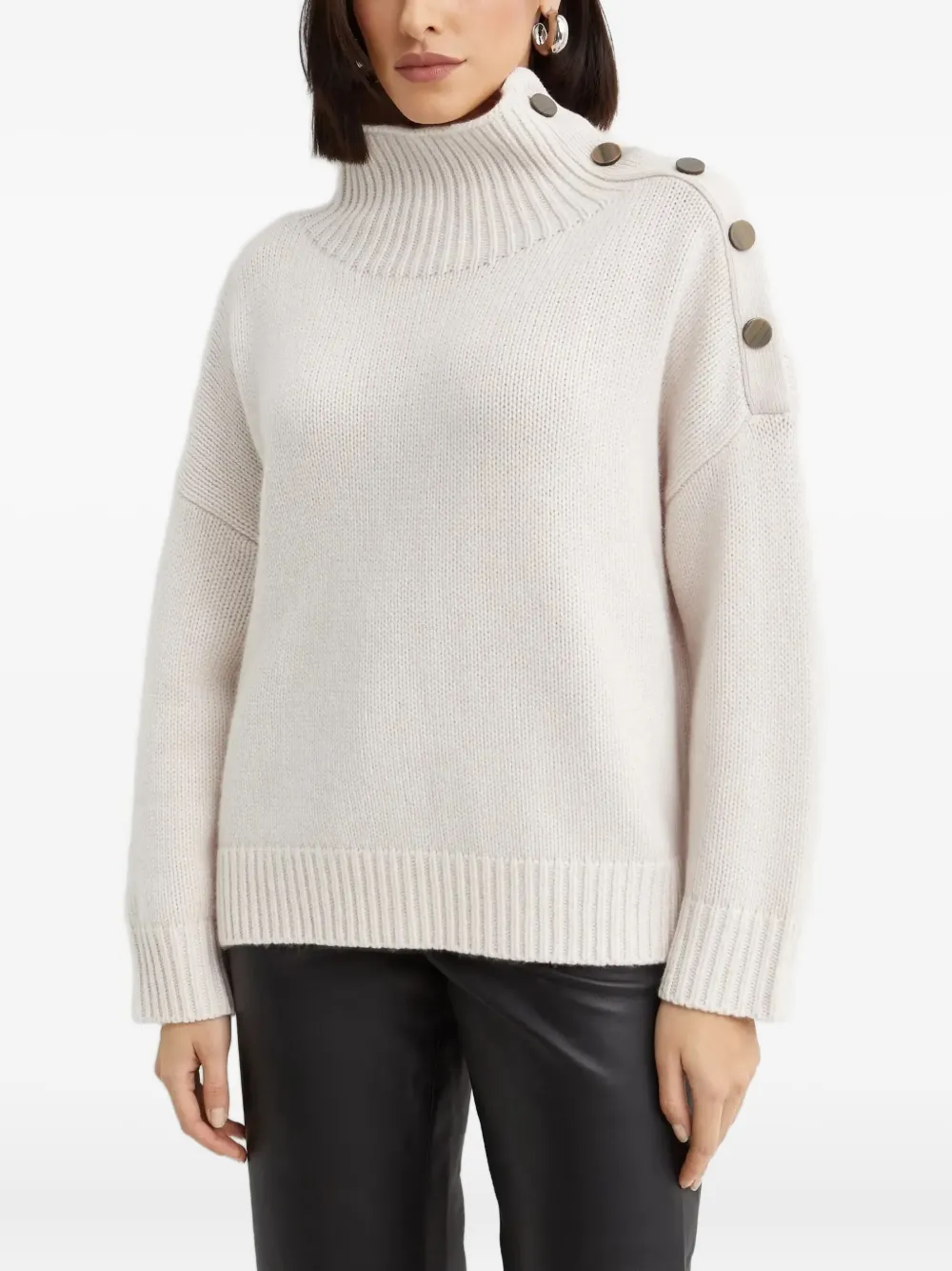  Yves Salomon Button Turtleneck Sweater - Neutrals 