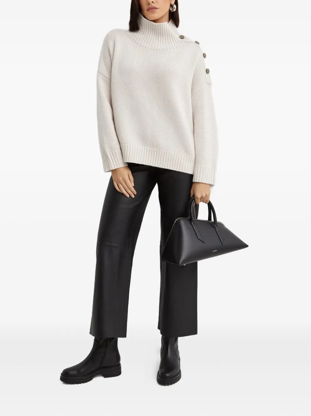  Yves Salomon Button Turtleneck Sweater - Neutrals 