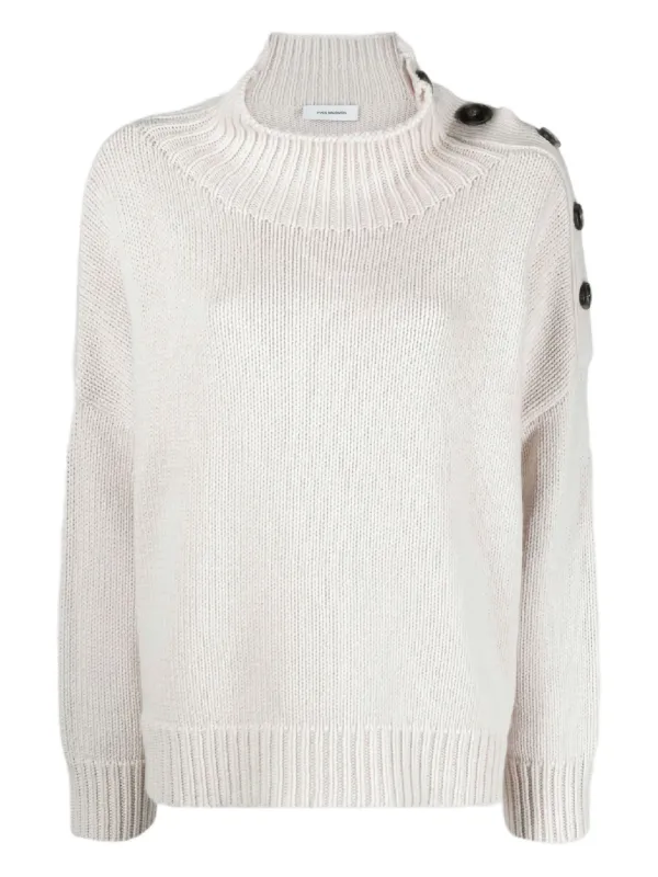 Yves Salomon Button Turtleneck Sweater in Neutrals