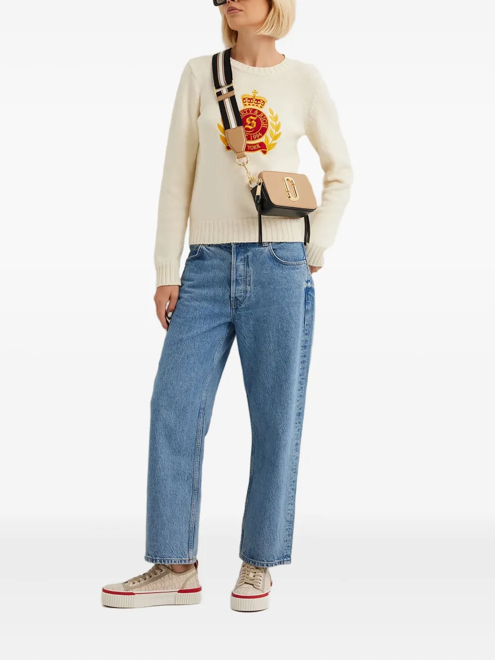 Sporty And Rich Embroidered Wool Sweater In Neutral