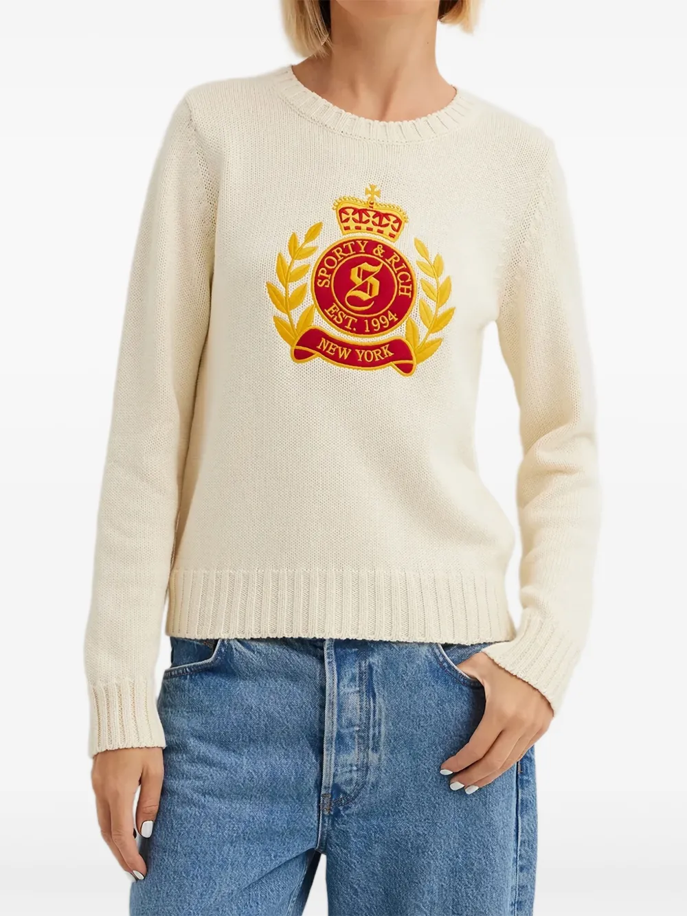 Sporty & Rich Wollen trui met borduurwerk Beige