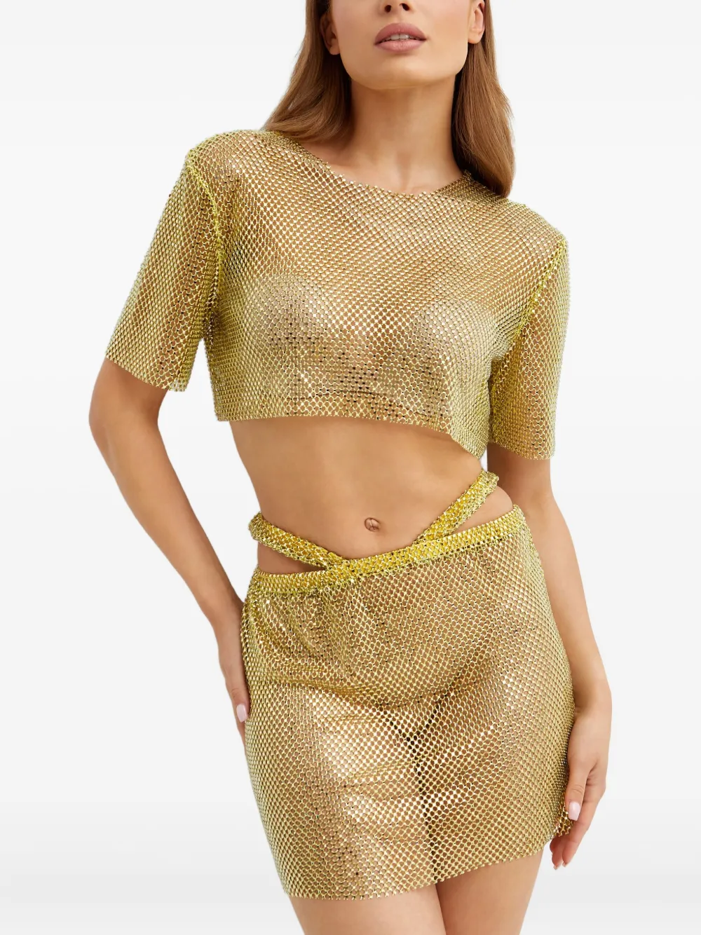 Santa Brands crystal-embellished mesh top - Oro