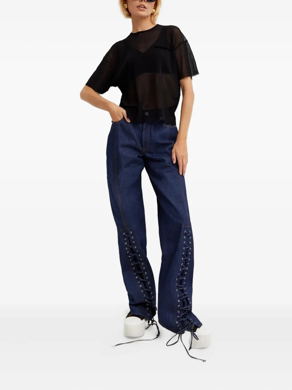 Jean Paul Gaultier Laced Jeans In Blue