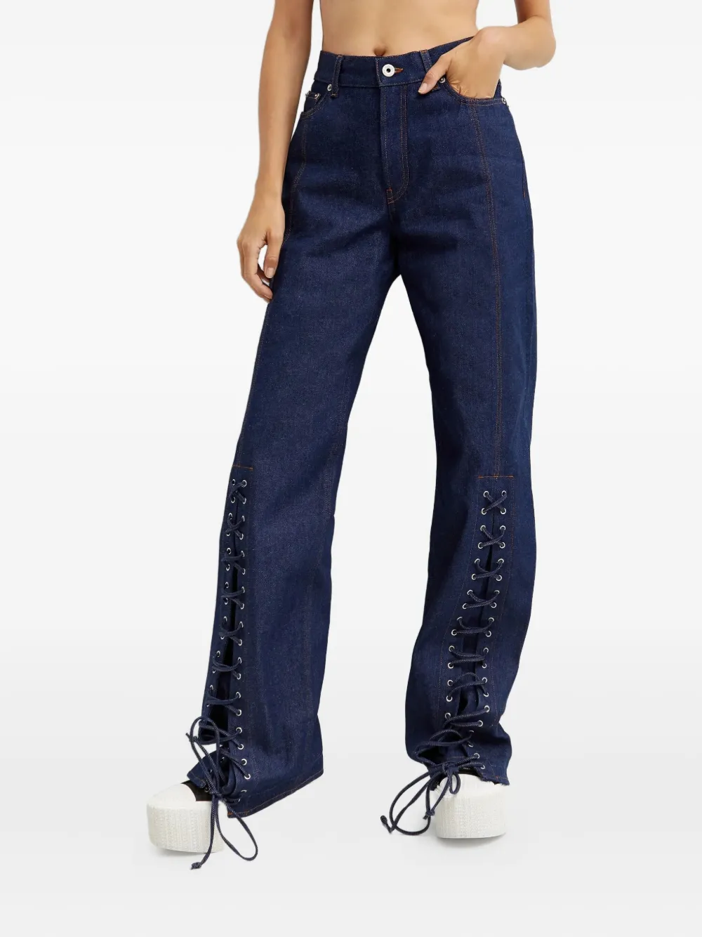 Jean Paul Gaultier Laced Jeans In Blue