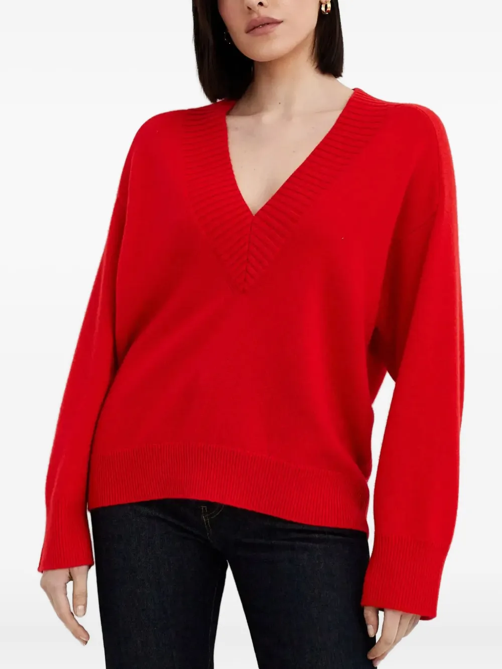 LouLou de Saison Geribbelde trui met V-hals Rood