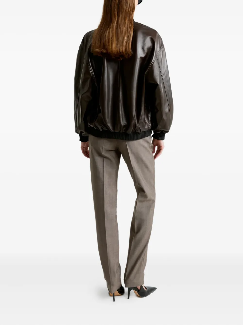 Nour Hammour Marly Zipped Bomber Leather Jacket In Brown