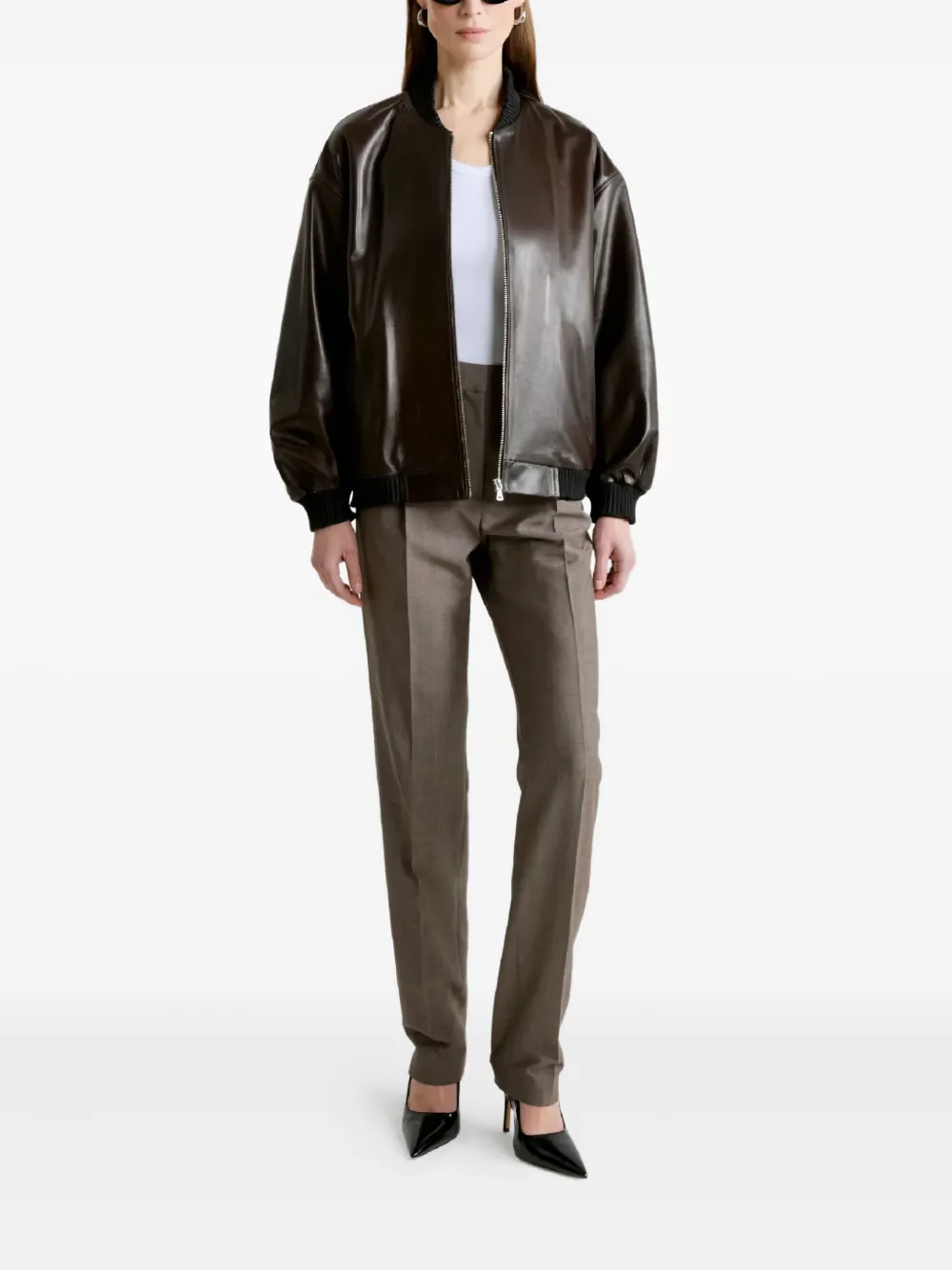 Nour Hammour Marly Zipped Bomber Leather Jacket In Brown