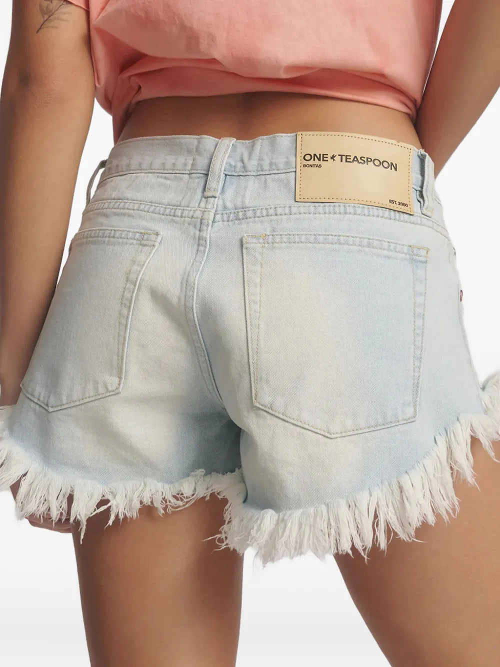 One Teaspoon Frayed Denim Shorts In Blue
