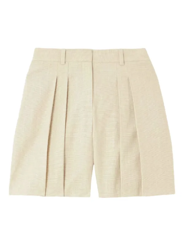 Theory Pleated Tailored Shorts in Neutrals