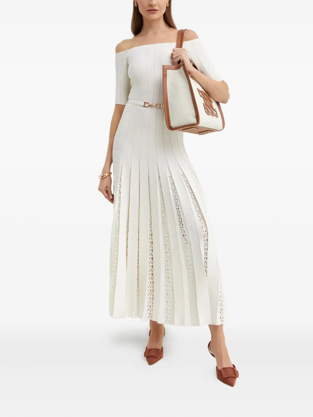 Gabriela Hearst Kurt off-shoulder jurk met plooien - Beige