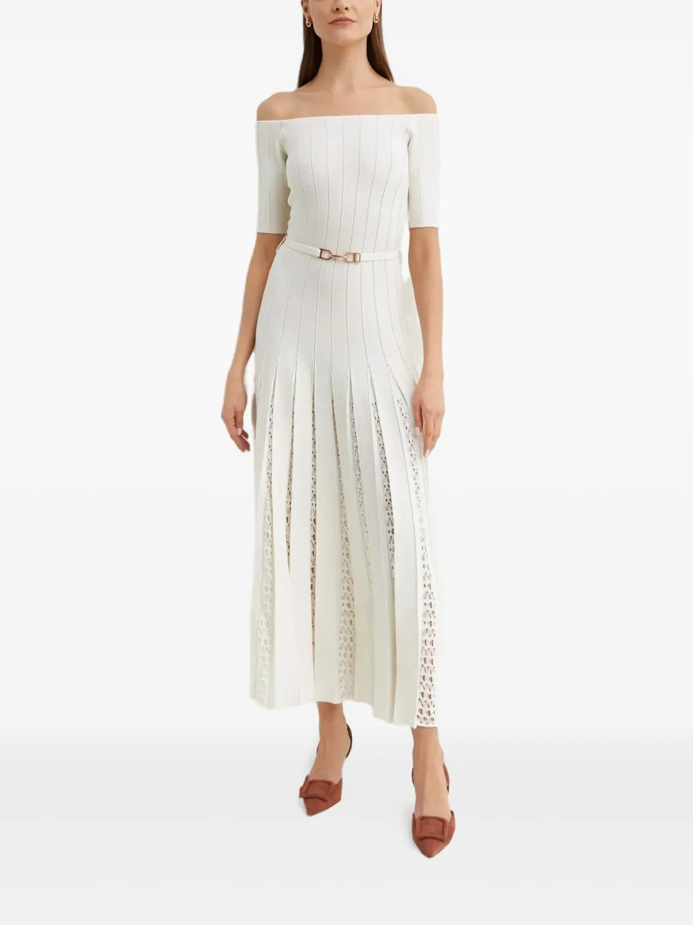 Gabriela Hearst Kurt off-shoulder jurk met plooien Beige
