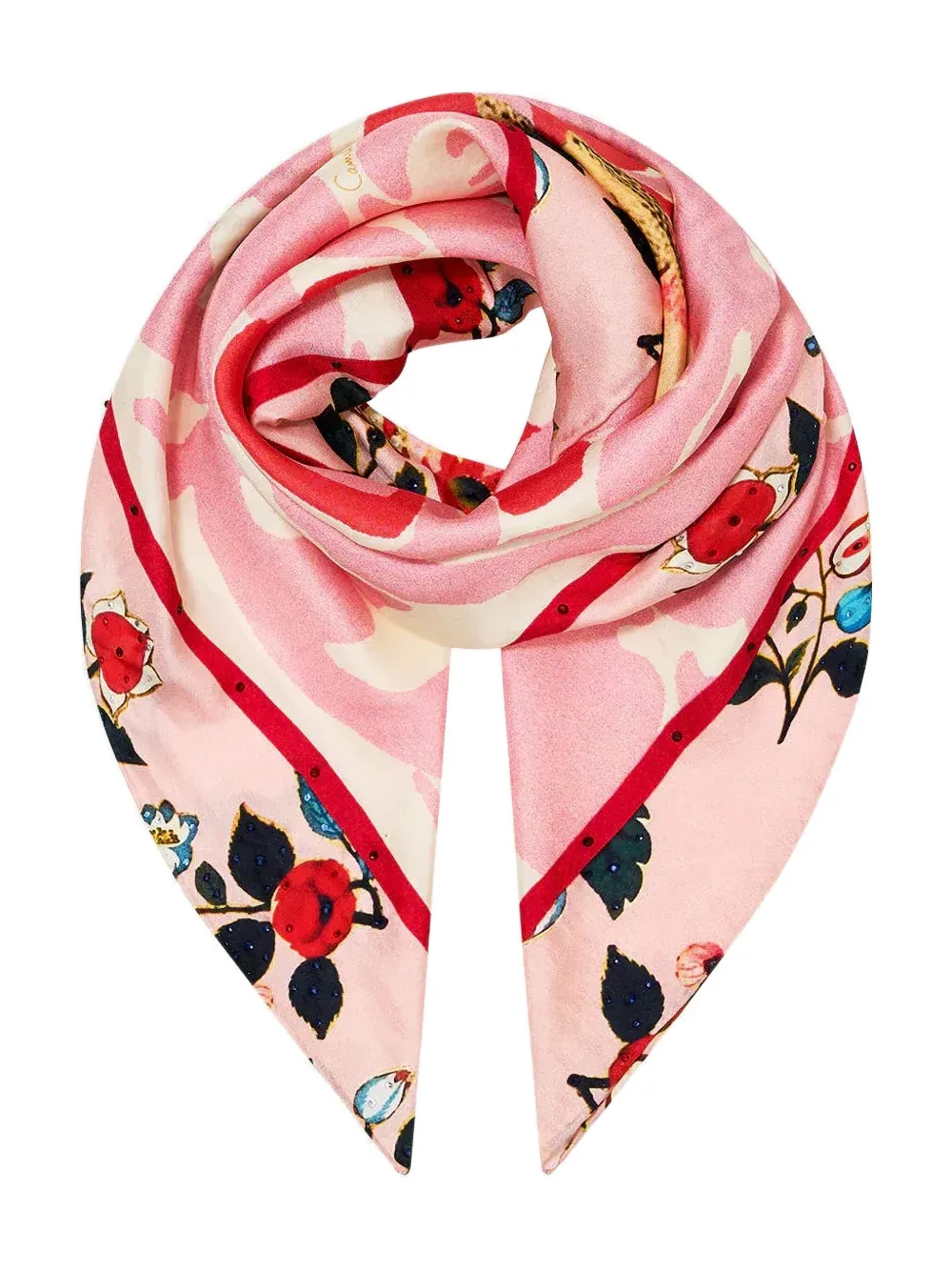 Camilla patterned square silk scarf - Rosa