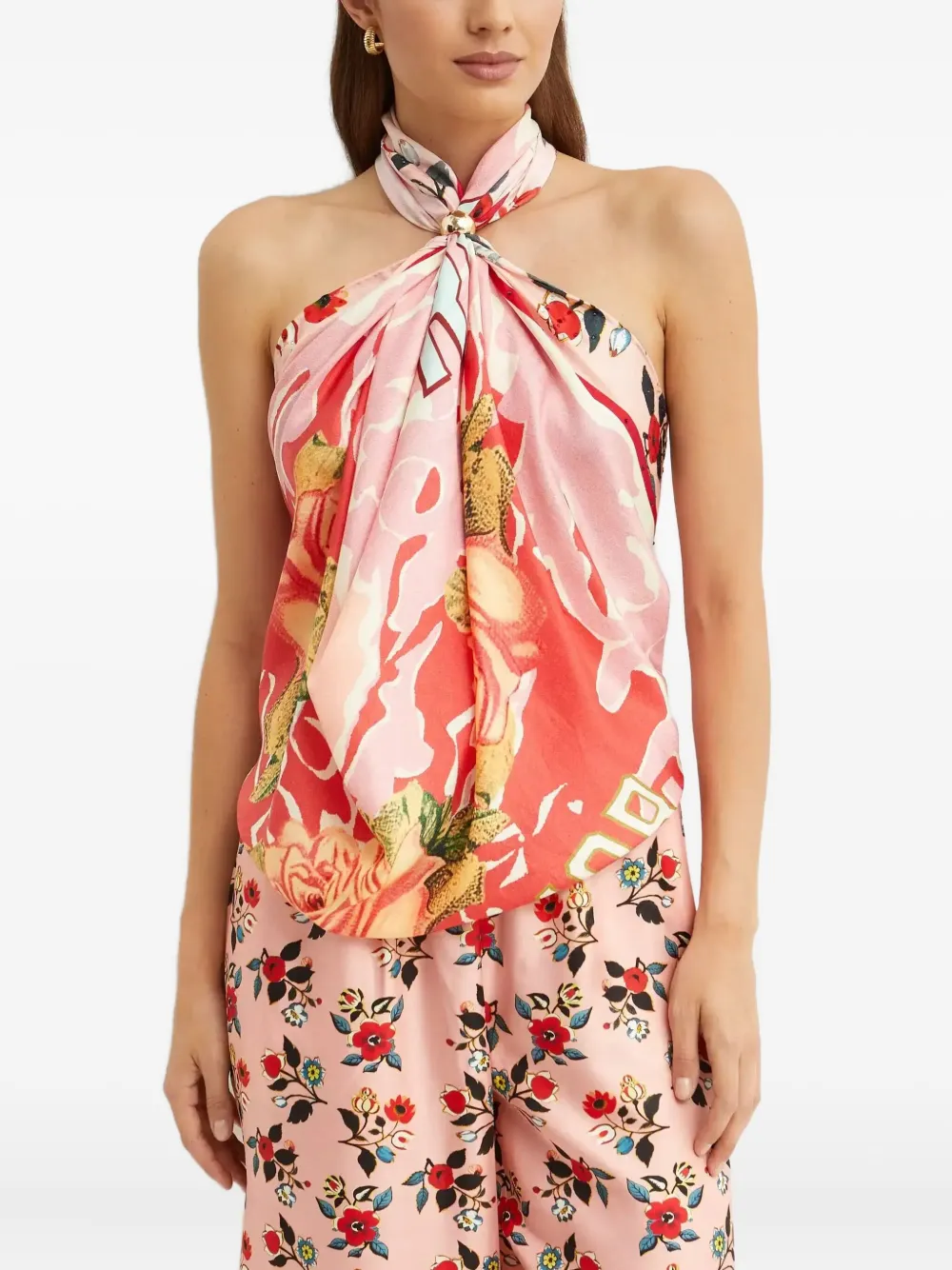 Camilla Vierkante zijden kanten met patroon Roze