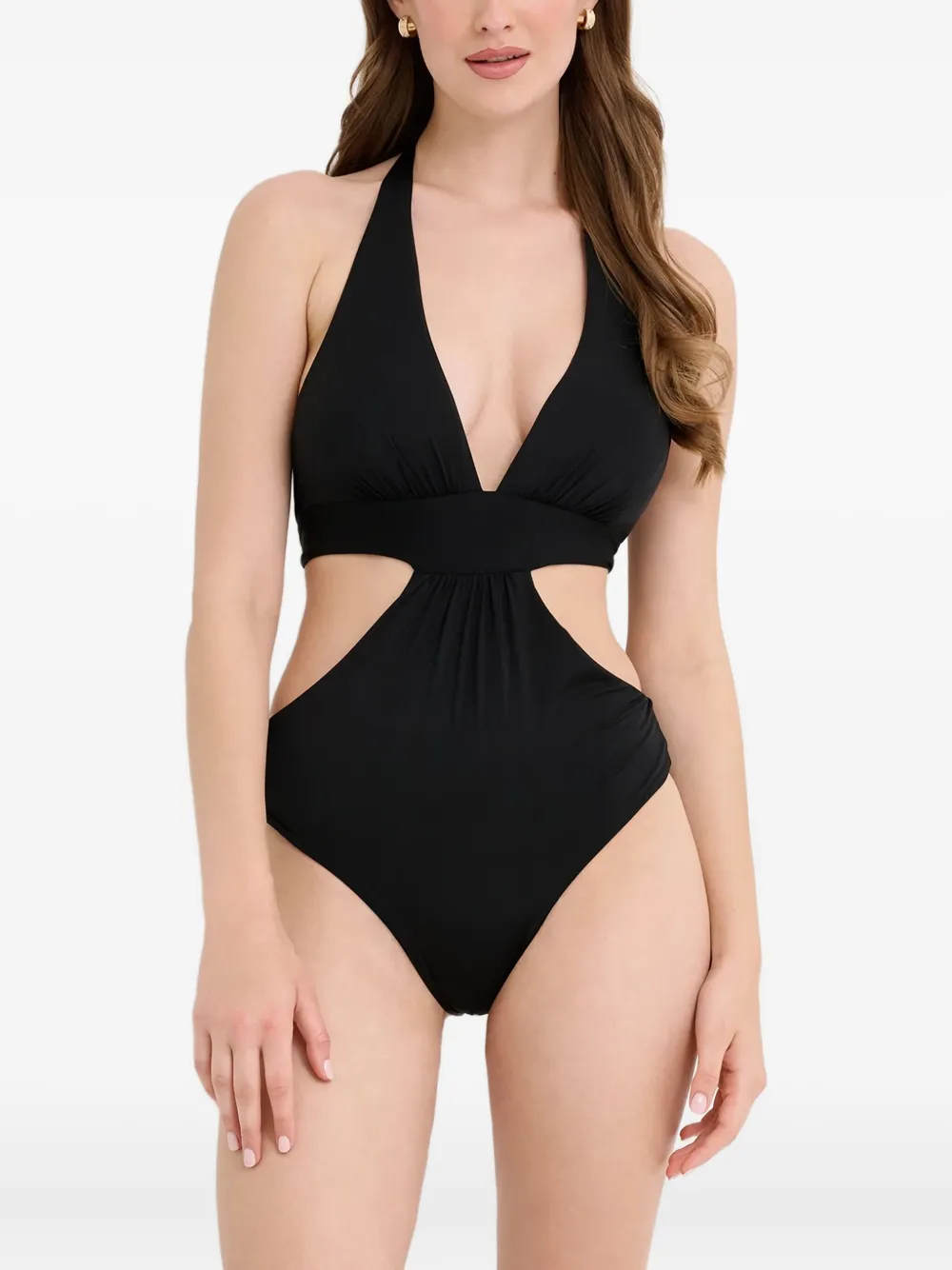 Max Mara Tie V-neck Cassie Swimsuit In Black