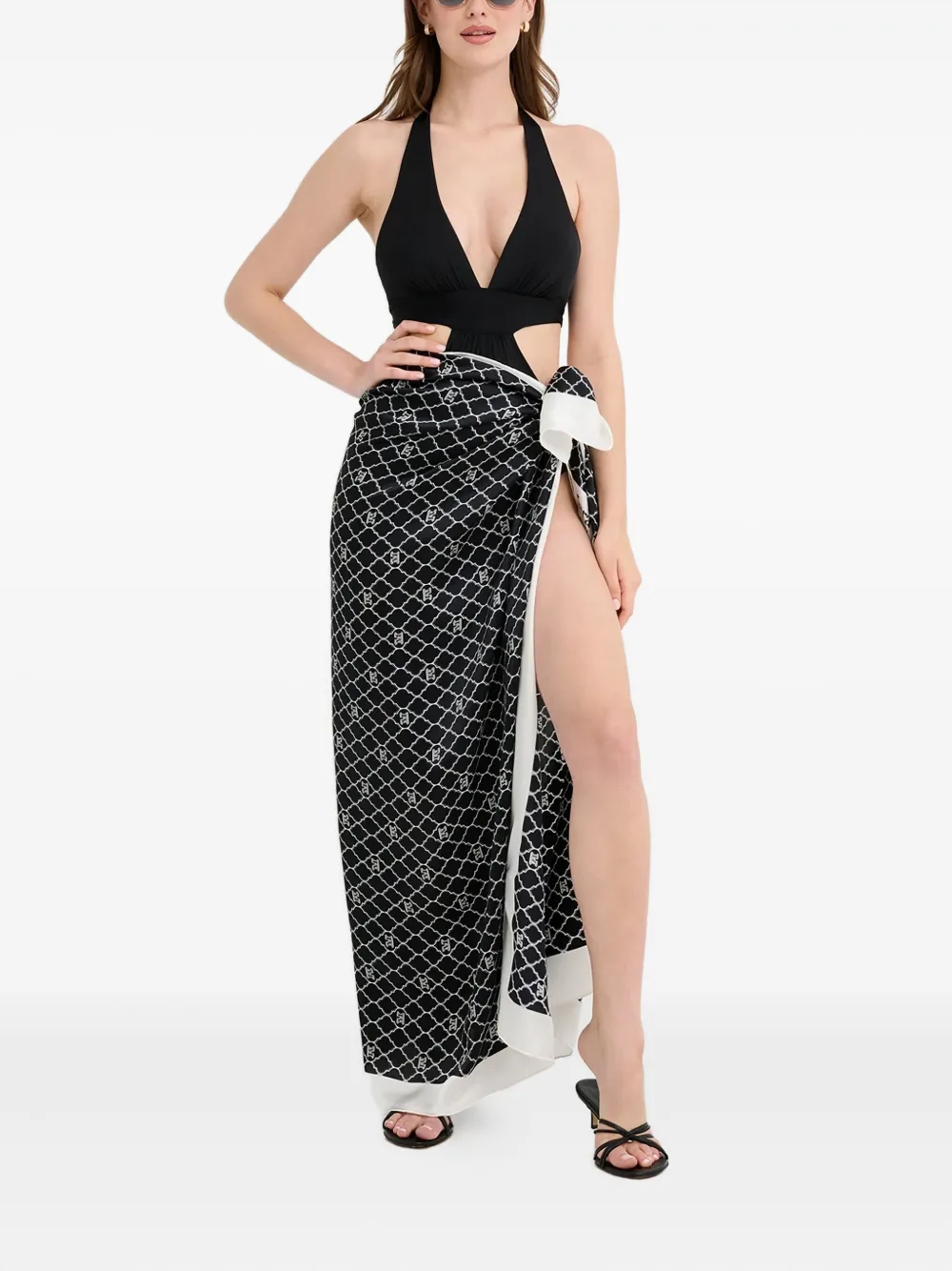 Max Mara Tie V-neck Cassie Swimsuit In Black