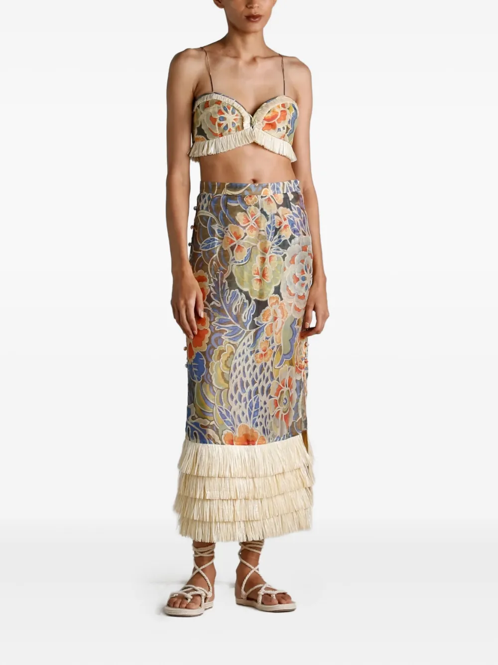 IXIAH Casablanca midi-rok met bloemenprint - Blauw