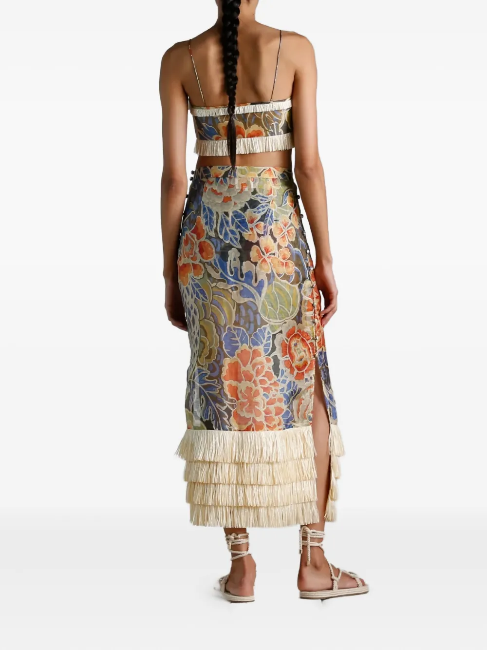 IXIAH Casablanca midi-rok met bloemenprint Blauw