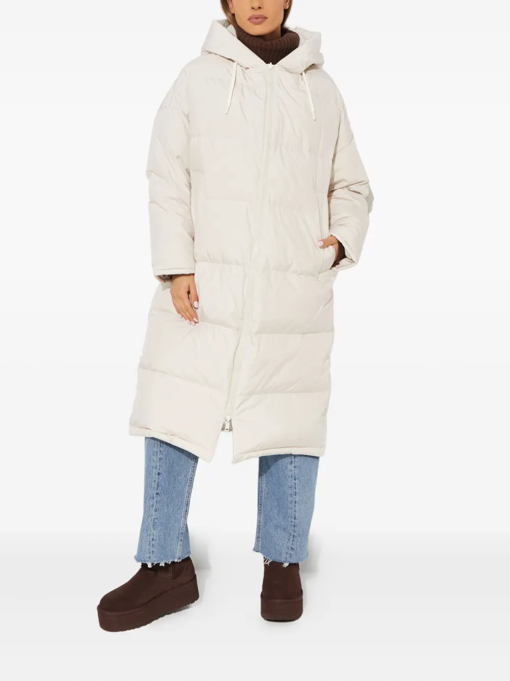 Yves Salomon Hooded Padded Coat In Neutral