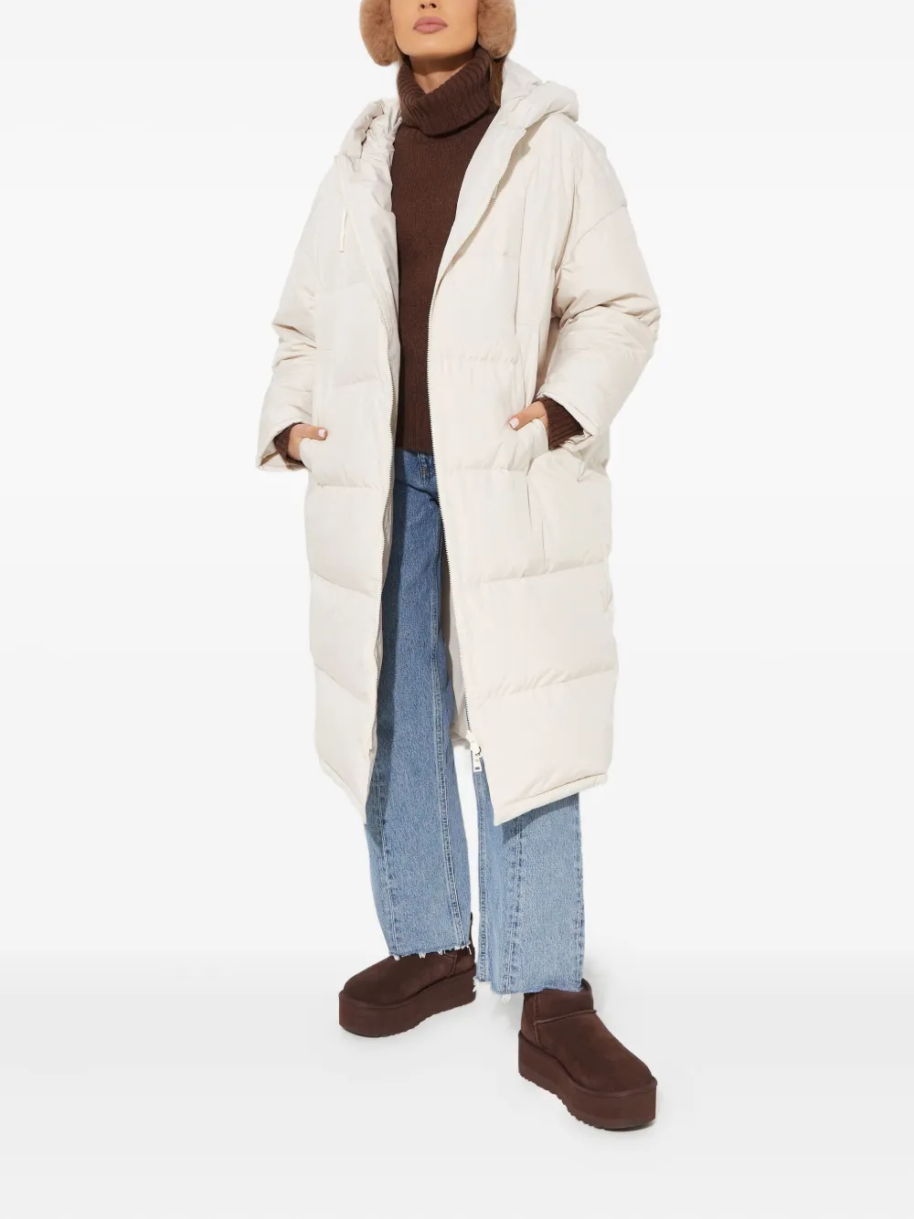 Yves Salomon Hooded Padded Coat In Neutral