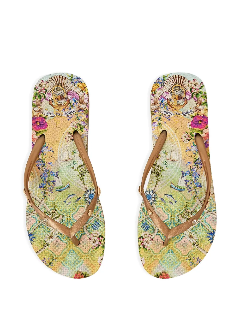 Camilla Floral Stud Flip-flops In Brown
