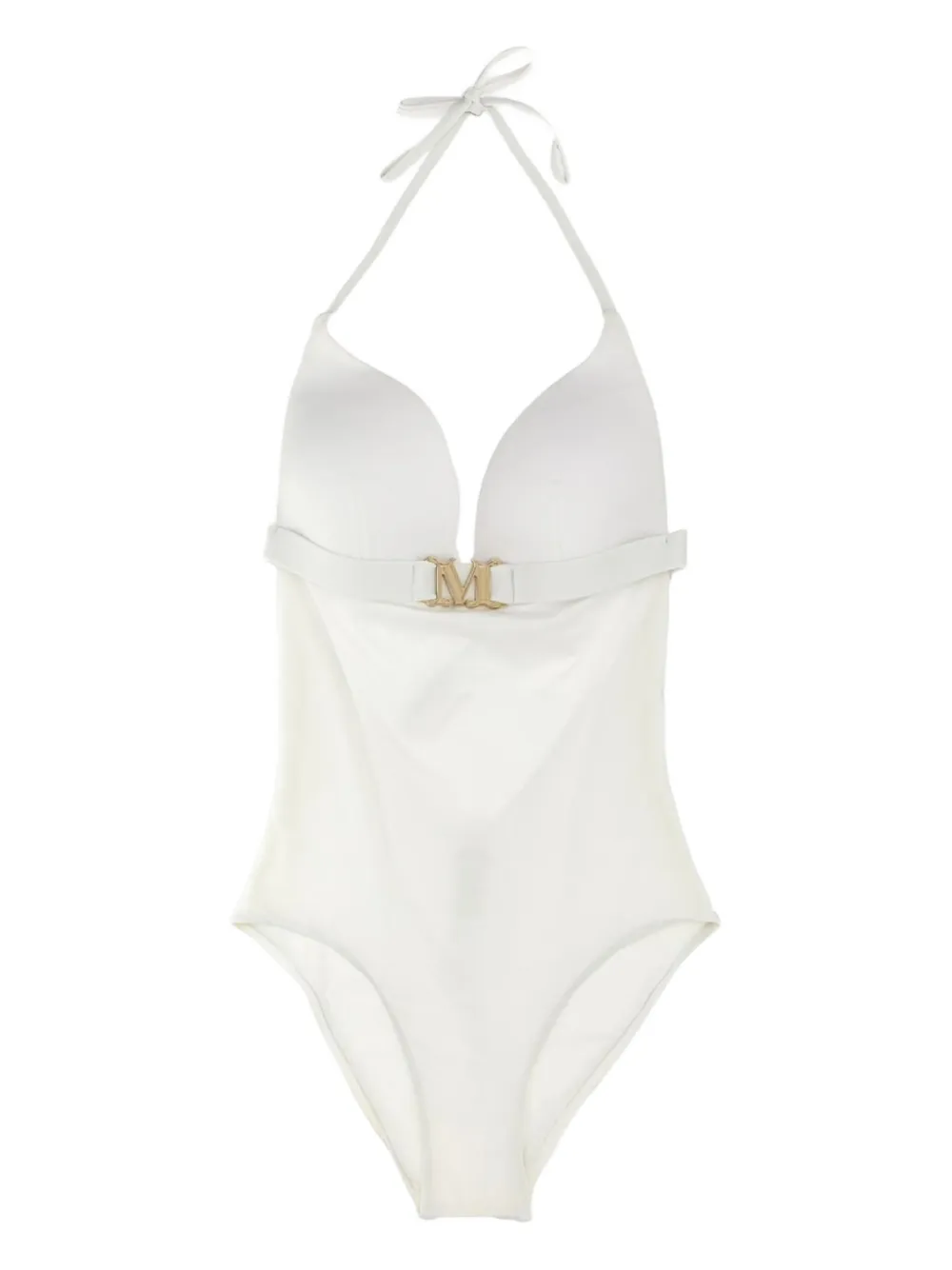 Max Mara Celine Monogram-belt Swimsuit In White