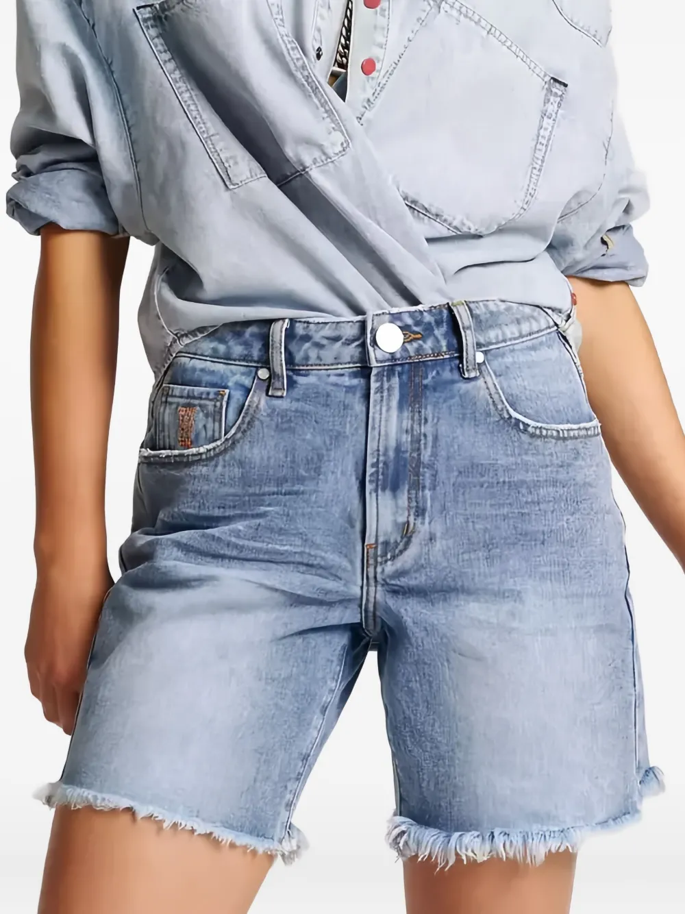 One Teaspoon Frayed Distressed Denim Shorts In Blue