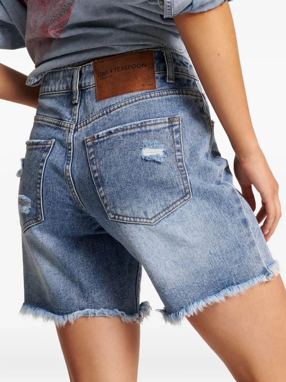 One Teaspoon Frayed Distressed Denim Shorts In Blue