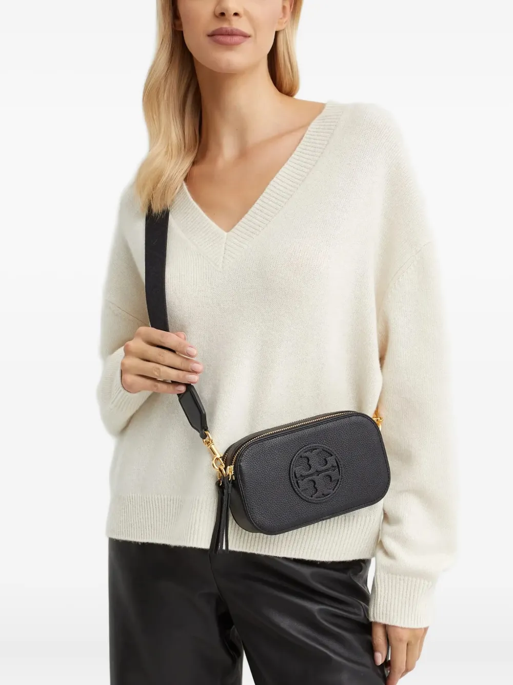 Tory Burch Logo Adjustable Strap Crossbody Bag In Black