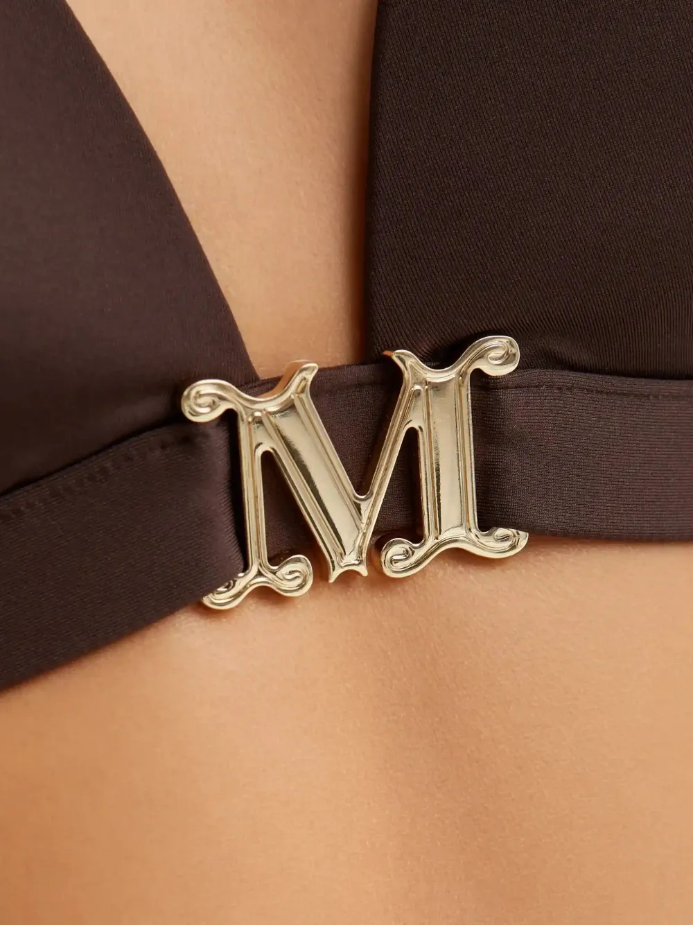 Max Mara Logo-letter Bikini Top In Brown